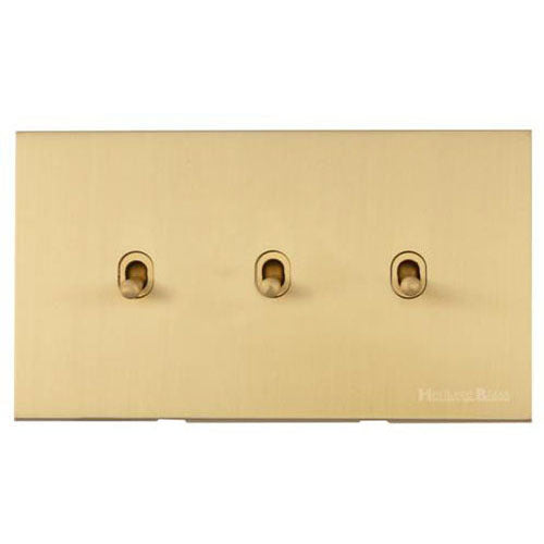 Windsor Range Matt Brass Switches & Sockets, WN40 - 3 Gang Stockholm Toggle by Heritage Brass By M-Marcus