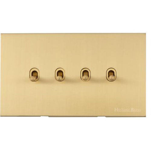Windsor Range Matt Brass Switches & Sockets, WN40 - 4 Gang Stockholm Toggle by Heritage Brass By M-Marcus