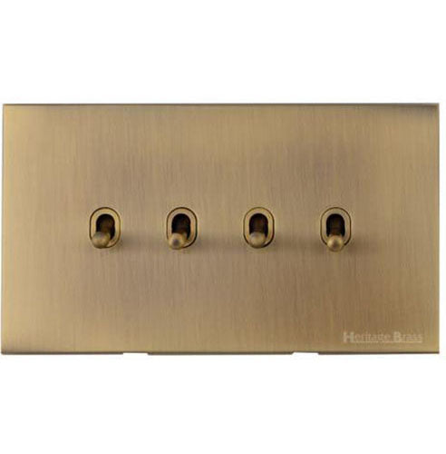 Winchester Range Antique Brass Switches & Sockets, W91 - 4 Gang Stockholm Toggle by Heritage Brass By M-Marcus