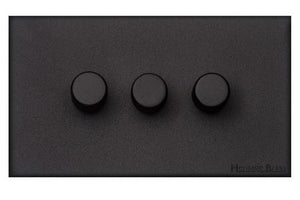 Windsor Range Matt Black Switches & Sockets, WBK - 3 Gang TED Dimmer (Compatible with LED Lamps) by Heritage Brass By M-Marcus