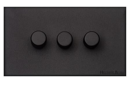 Windsor Range Matt Black Switches & Sockets, WBK - 3 Gang TED Dimmer (Compatible with LED Lamps) by Heritage Brass By M-Marcus