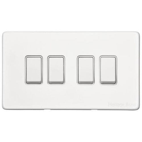 Vintage Range-Matt White-4 Gang Rocker Switch (10 Amp)