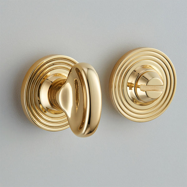 Croft Ironmongery, Bow Turn & Release on Reeded Covered Rose-2272, Escutcheons & Privacy Thumbturns, Thumbturn & Release