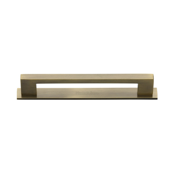 M Marcus - Heritage Brass, Metro Cabinet Pull Handle with Plate, Cabinet Hardware, Cabinet Pull Handles