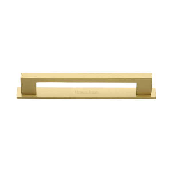 M Marcus - Heritage Brass, Metro Cabinet Pull Handle with Plate, Cabinet Hardware, Cabinet Pull Handles