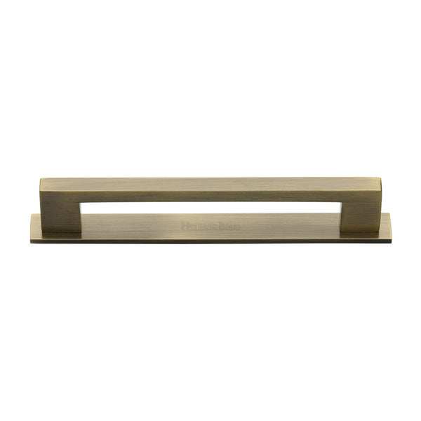 M Marcus - Heritage Brass, Metro Cabinet Pull Handle with Plate, Cabinet Hardware, Cabinet Pull Handles