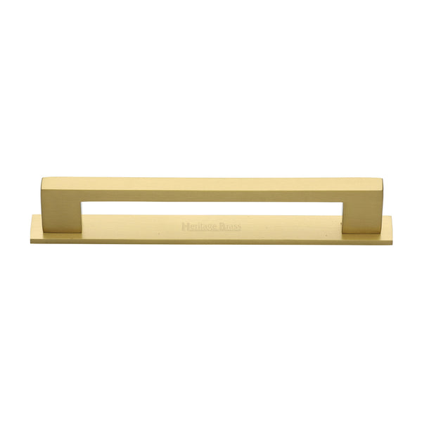 M Marcus - Heritage Brass, Metro Cabinet Pull Handle with Plate, Cabinet Hardware, Cabinet Pull Handles