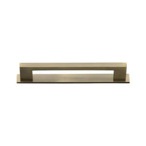 M Marcus - Heritage Brass, Metro Cabinet Pull Handle with Plate, Cabinet Hardware, Cabinet Pull Handles