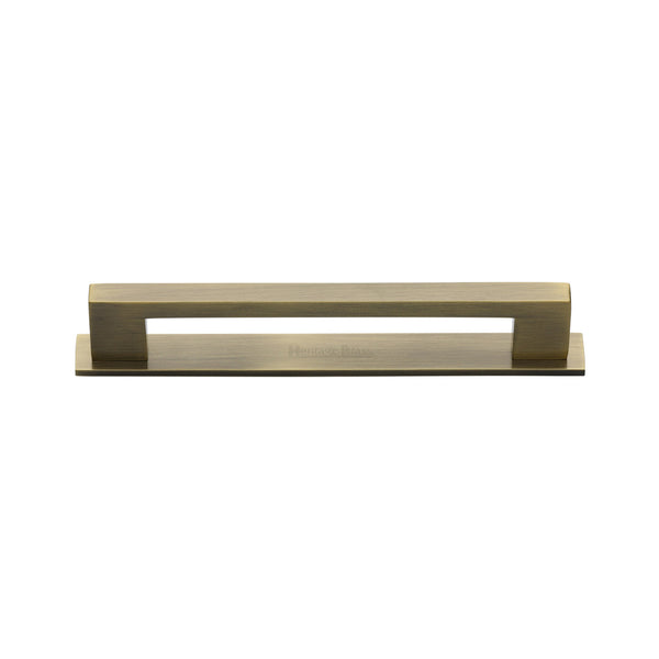 M Marcus - Heritage Brass, Metro Cabinet Pull Handle with Plate, Cabinet Hardware, Cabinet Pull Handles