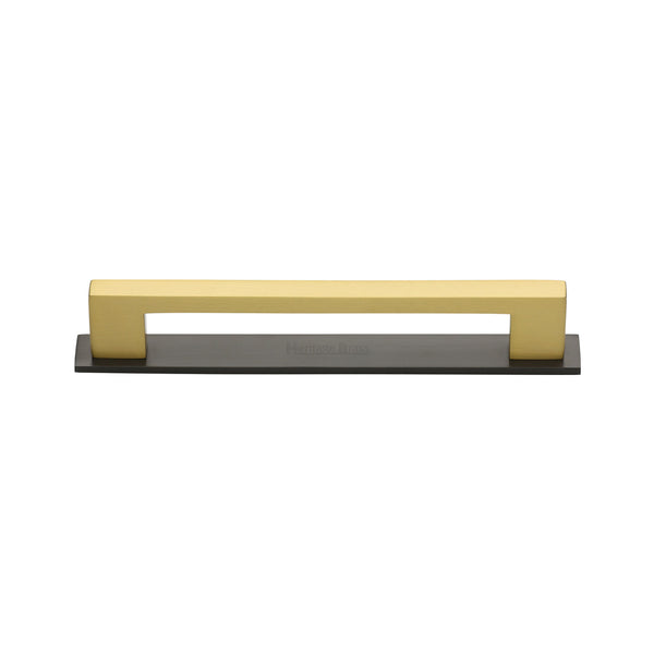 M Marcus - Heritage Brass, Metro Cabinet Pull Handle with Plate, Cabinet Hardware, Cabinet Pull Handles