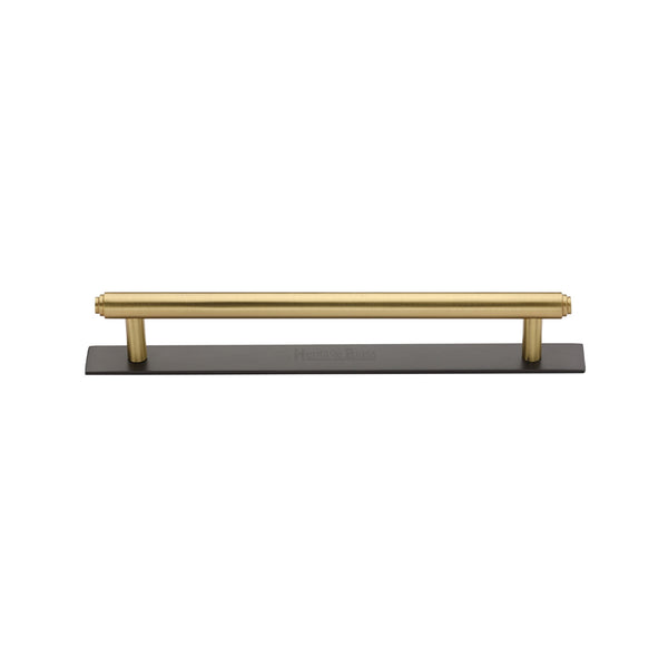 M Marcus - Heritage Brass, Step Cabinet Pull Handle with Plate, Cabinet Hardware, Cabinet Pull Handles