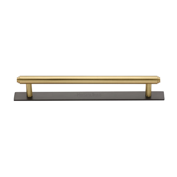 M Marcus - Heritage Brass, Step Cabinet Pull Handle with Plate, Cabinet Hardware, Cabinet Pull Handles