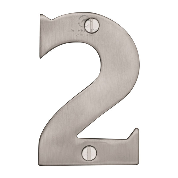 M Marcus - Heritage Brass, Steel Line Numeral 2, Exterior Door Hardware, Door Numerals