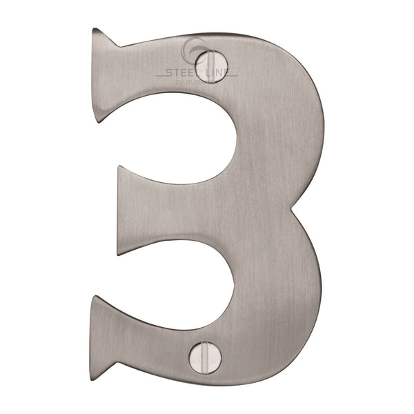 M Marcus - Heritage Brass, Steel Line Numeral 3, Exterior Door Hardware, Door Numerals