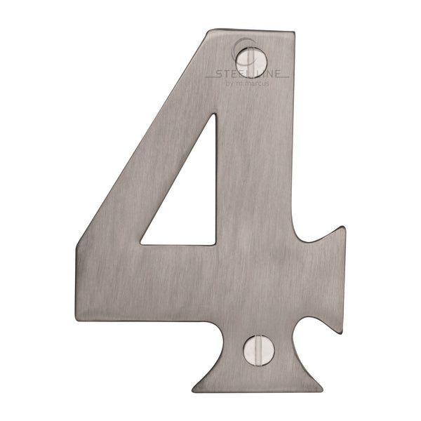 M Marcus - Heritage Brass, Steel Line Numeral 4, Exterior Door Hardware, Door Numerals