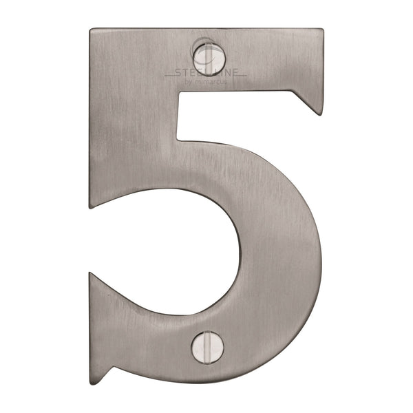 M Marcus - Heritage Brass, Steel Line Numeral 5, Exterior Door Hardware, Door Numerals