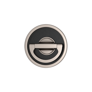 Turnstyle Design, C1954 Round Revolving Flush Pull with Black Leather, Sliding Door Hardware, Flush Pull Handles