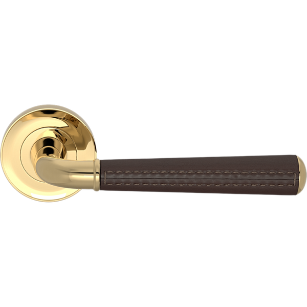 Gooseneck Tube Stitch Out Leather Door Handle on Scalloped Rose