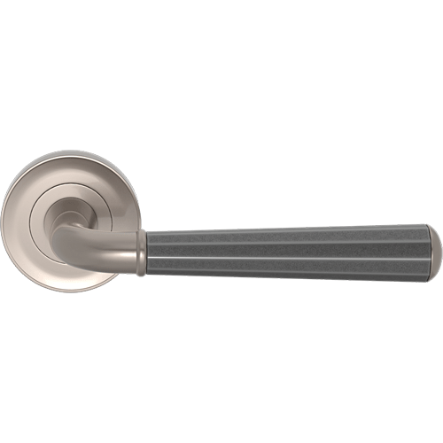 Faceted Tube design door handle In Combination Amalfine on Round Rose