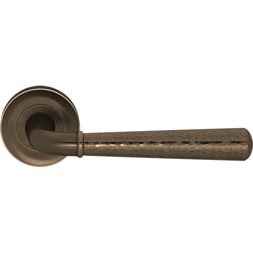 Solid Hammered Door Handle on Scalloped Rose