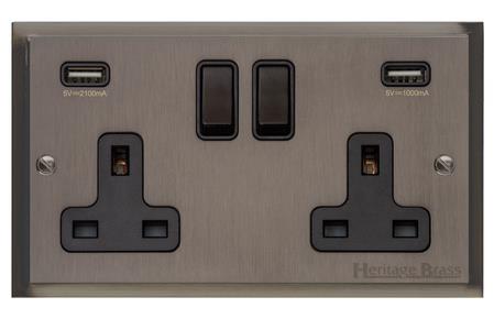 Elite Stepped Plate Range - Matt Bronze - Double USB Socket (13 Amp)