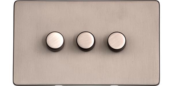 Heritage Brass Electrical, Studio Range - Aged Pewter - 3 Gang Trailing Edge Dimmer, 3 Gang Trailing Edge Dimmer, 3 Gang Trailing Edge Dimmer, Trailing Edge Dimmers