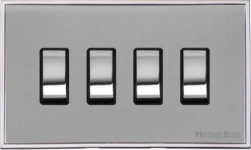 Heritage Brass Electrical, Executive Range - Polished Chrome - 4 Gang Switch (10 Amp), 4 Gang Switch (10 Amp), 10 Amp 2 Way Rocker Switches, 4 Gang Switch (10 Amp)