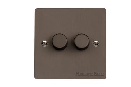 Heritage Brass Electrical, Elite Flat Plate Range - Matt Bronze - 2 Gang Dimmer (400 watts), 2 Gang Dimmer (400 watts), 2 Gang Dimmer (400 watts), 2 Way Push On/Off Dimmer Switches