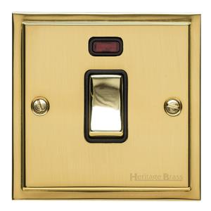 Elite Stepped Plate Range - Polished Brass - 20 Amp DP Switch with Neon