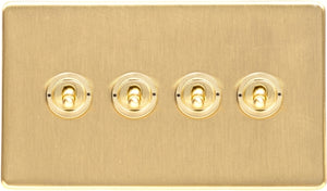 Heritage Brass Electrical, Studio Range - Satin Brass - 4 Gang Dolly Switch, 4 Gang Dolly Switch, 20 Amp 2 Way Dolly Switches, 4 Gang Dolly Switch