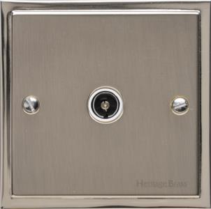 Heritage Brass Electrical, Elite Stepped Plate Range - Satin Nickel - 1 Gang Non-Isolated TV Coaxial Socket, 1 Gang Non Isolated TV Coaxial Socket, 1 Gang Non-Isolated TV Coaxial Socket, 1 Gang NonIsolated TV Coaxial Socket, TV and Satellite Sockets