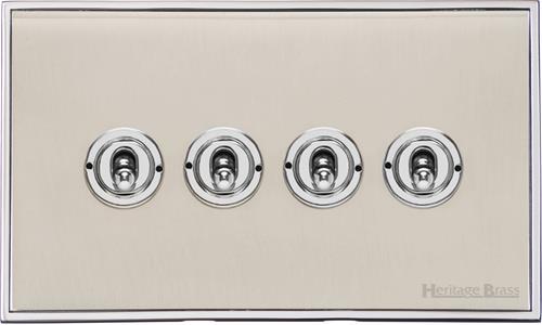 Heritage Brass Electrical, Executive Range - Satin Nickel - 4 Gang Dolly Switch, 4 Gang Dolly Switch, 20 Amp 2 Way Dolly Switches, 4 Gang Dolly Switch