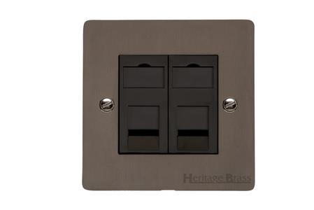 Heritage Brass Electrical, Elite Flat Plate Range - Matt Bronze - 2 Gang Master Line Socket, 2 Gang Master Line Socket, 2 Gang Master Line Socket, Telephone and Data Sockets