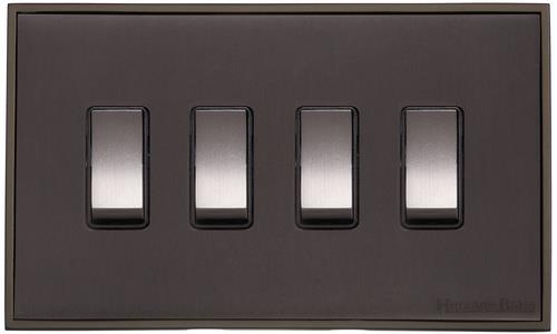 Heritage Brass Electrical, Executive Range - Matt Bronze - 4 Gang Switch (10 Amp), 4 Gang Switch (10 Amp), 10 Amp 2 Way Rocker Switches, 4 Gang Switch (10 Amp)