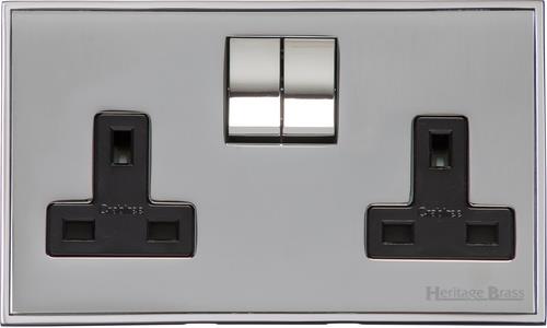 Heritage Brass Electrical, Executive Range - Polished Chrome - Double Socket (13 Amp), Double Socket (13 Amp), 13 AMP Switched Sockets, Double Socket (13 Amp)