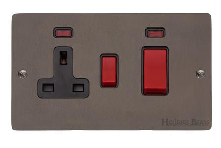 Heritage Brass Electrical, Elite Flat Plate Range - Matt Bronze - 45A Cooker Unit/13A Socket, 45A Cooker Unit/13A Socket, 45 AMP Cooker Switches, 45A Cooker Unit/13A Socket