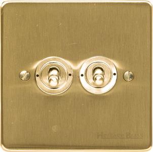 Heritage Brass Electrical, Elite Flat Plate Range - Satin Brass - 2 Gang Dolly Switch, 2 Gang Dolly Switch, 2 Gang Dolly Switch, 20 Amp 2 Way Dolly Switches