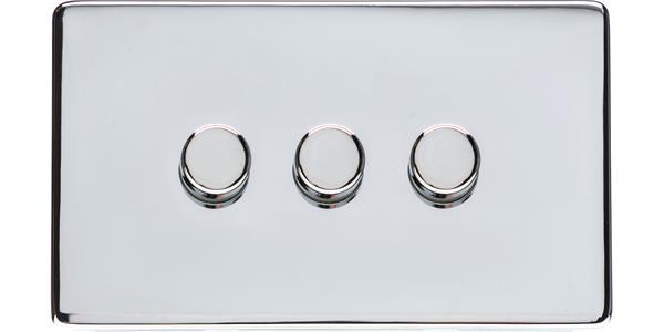 Heritage Brass Electrical, Studio Range - Polished Chrome - 3 Gang Dimmer (250 watts), 3 Gang Dimmer (250 watts), 2 Way Push On/Off Dimmer Switches, 3 Gang Dimmer (250 watts)