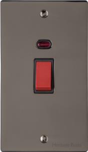 Heritage Brass Electrical, Elite Flat Plate Range - Polished Black Nickel - 45A Switch with Neon (tall plate), 45A Switch with Neon (tall plate), 45 AMP Cooker Switches, 45A Switch with Neon (tall plate)