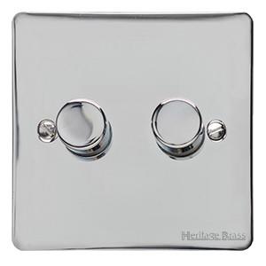 Heritage Brass Electrical, Elite Flat Plate Range - Polished Chrome - 2 Gang Trailing Edge Dimmer, 2 Gang Trailing Edge Dimmer, 2 Gang Trailing Edge Dimmer, Trailing Edge Dimmers