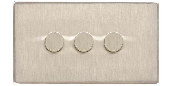 Heritage Brass Electrical, Studio Range - Satin Nickel - 3 Gang Dimmer (250 watts), 3 Gang Dimmer (250 watts), 2 Way Push On/Off Dimmer Switches, 3 Gang Dimmer (250 watts)