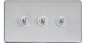 Heritage Brass Electrical, Studio Range - Satin Chrome - 3 Gang Dolly Switch, 3 Gang Dolly Switch, 20 Amp 2 Way Dolly Switches, 3 Gang Dolly Switch