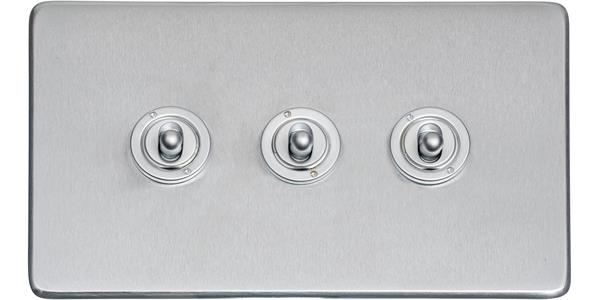 Heritage Brass Electrical, Studio Range - Satin Chrome - 3 Gang Dolly Switch, 3 Gang Dolly Switch, 20 Amp 2 Way Dolly Switches, 3 Gang Dolly Switch