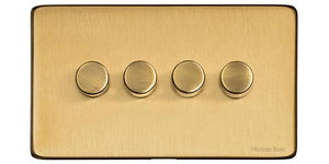 Heritage Brass Electrical, Studio Range - Satin Brass - 4 Gang Dimmer (400 watts), 4 Gang Dimmer (400 watts), 2 Way Push On/Off Dimmer Switches, 4 Gang Dimmer (400 watts)