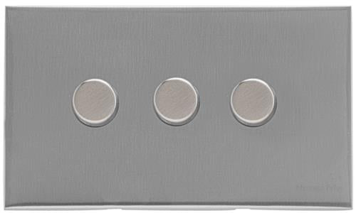 Heritage Brass Electrical, Winchester Range - Satin Chrome Silk - 3 Gang Trailing Edge Dimmer, 3 Gang Trailing Edge Dimmer, 3 Gang TED Dimmer (Compatible with LED Lamps), 3 Gang Trailing Edge Dimmer