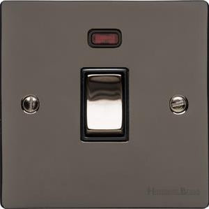 Heritage Brass Electrical, Elite Flat Plate Range - Polished Black Nickel - 20 Amp DP Switch with Neon, 20 Amp DP Switch with Neon, 20 Amp Double Pole Switches, 20 Amp DP Switch with Neon