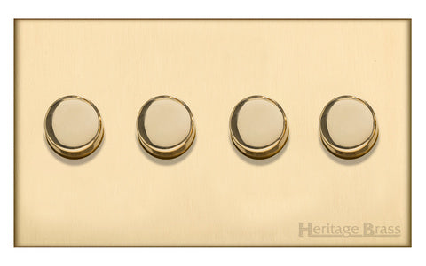 Heritage Brass Electrical, Winchester Range - Satin Brass - 4 Gang Dimmer (250 watts), 4 Gang Dimmer (250 watts), 4 Gang Dimmer (250 watts)