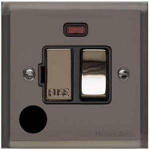 Elite Stepped Plate Range - Polished Black Nickel - Switched Spur with Neon/Cord (13 Amp)