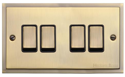 Elite Stepped Plate Range - Antique Brass - 4 Gang Switch (10 Amp)