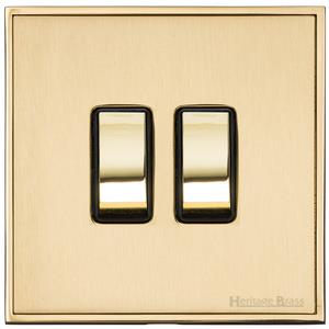 Heritage Brass Electrical, Executive Range - Satin Brass - 2 Gang Switch (10 Amp), 2 Gang Switch (10 Amp), 10 Amp 2 Way Rocker Switches, 2 Gang Switch (10 Amp)